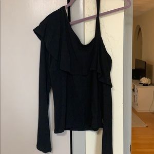 Black One Shoulder Sweater Top